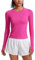 CRZ YOGA Women's Seamless Sports Long Sleeve Shirts Ribbed Running Shirt with Thumb Hole Breathable Quick Dry Fitness Tops Hibiscus Purple 12