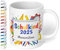 Geschenk zur Einschulung für Mädchen und Jungen: Tasse „Schulkind 2025“ - mit NOTIZBLOCK-Motiv - personalisiert mit Namen für Erstklässler - kleines Geschenk für Schüler 1. Klasse, Weiß