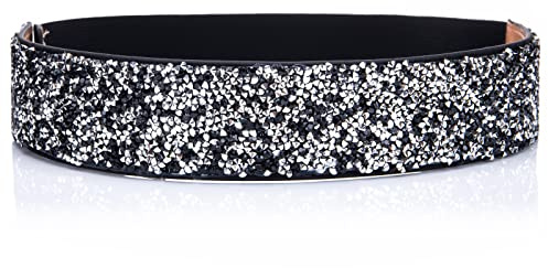 Longwu Cintura da donna con strass glitter scintillanti Cinture larghe in vita elastiche Cinture elastiche argentate per abiti da festa da donna