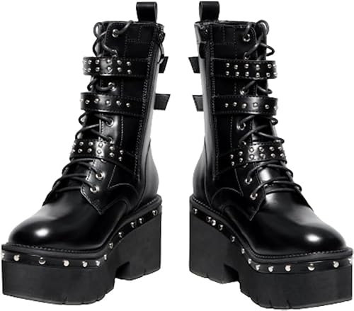 DEMONIA - Stivali gotici Merula - misura 40 - Comodi stivali punk con piattaforma di 5 cm e tacco di 8 cm