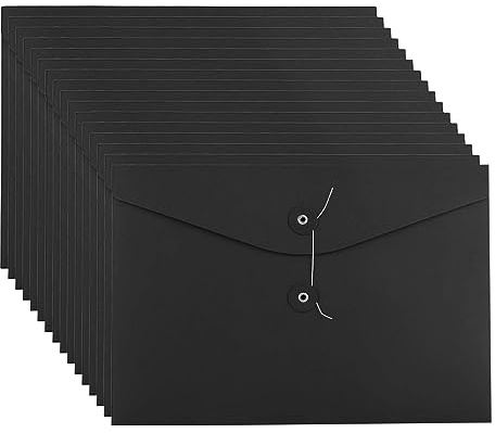 16Pcs Pochette Document en Papier Kraft A4 Enveloppe de Document Dossier de Fichier avec Ligne Boucle Porte-documents Pochette Rangement à Dossier Fournitures Scolaire Bureau 310 * 235mm (Noir)