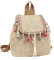 MilyaDE Stroh Rucksack Strandtasche Handarbeit Daypack Kordelzug Böhmische Schultertasche für Frauen Reisen Urlaub, Quasten Khaki