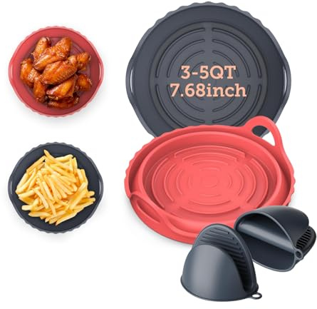 COSORI Forros de silicona para freidora de aire para 3-5 cuartos de galón, cesta plegable reutilizable de 7.6 pulgadas, accesorios certificados de grado alimenticio, resistente hasta 450 °F, grueso y