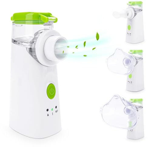 BellaAchtung Inhalationsgerät für Kinder und Erwachsene, Tragbar Vernebler Inhaliergerät USB Wiederaufladbarer, Leise Inhalator Vernebler mit Mundstück und Maske, 2H Lange Laufzeit