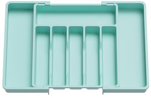 Lifewit Cutlery Drawer Organiser Large, Extendable Cutlery Tray,8 Compartment, Kitchen Drawer Organiser Utensil Spoons Forks Knives, Turquoise