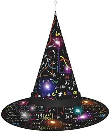 Hexenhut zum Aufhängen, beleuchteter Mathe-Formel-Hut, Halloween-Hexenhut, LED-beleuchteter Hexenhut mit 3 Beleuchtungsmodi, Innen- und Außenbereich, Garten, Terrasse, Party-Dekoration.