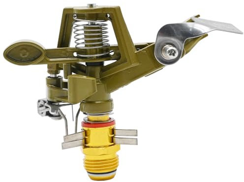 Aynaxcol Aspersor de impacto de latón de 1/2 pulgada con boquillas ajustables de 0 a 360 grados de cobertura, cabezal de aspersor de césped resistente para patio, césped, patio, jardín, riego (1