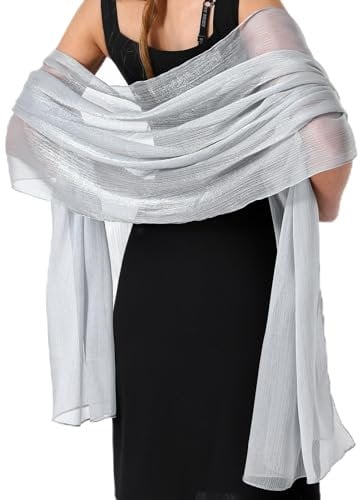 Jeffdad Stola Damen, Halstuch Chiffon Stola Schal Damen Elegant Chiffontücher Leichter Weicher Schal übergroßen Schultertuch Stola Damen Festlich Für Abendkleid(Silbergrau)
