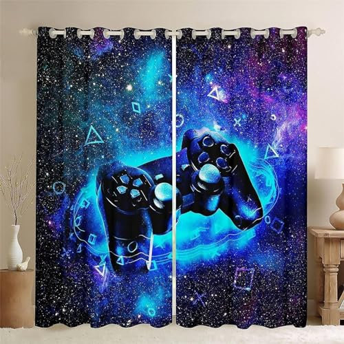 FABTOP Gamepad Vorhänge Gamer Fenstervorhang Gaming Schlafzimmer Gamer Videospiele Vorhang Gamepad Verdunkelungsvorhang Gamepad Kinder Blickdichte Vorhänge (8,100×140BxH (50×140cm×2))