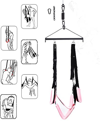 LekesaSIES BDSM Sexspielzeug Sex Liebesschaukel Swings für Decke Liebesschaukel Sexschaukel Bequeme mit Kopfstütze Sexspielzeug Extrem Sex Sling Swing mit Polstern SM Bondage (Color : Rosa und Schwar