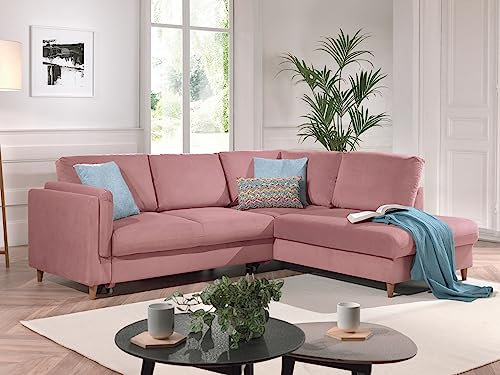 Lisa Design Brooke – Ecksofa rechts – mit Schlaffunktion – 5-Sitzer – aus Samt Rosa