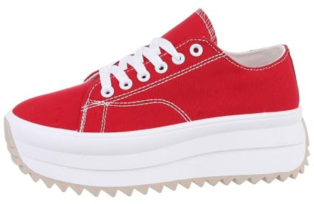 Ital Design Damenschuhe Freizeitschuhe Sneakers Low, LT230-2-, Textil, Rot Weiß, Gr. 39
