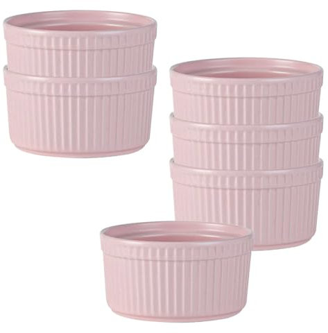 Cocotte Monoporzione Da Forno, 230ml, Terrines, Pirottini In Ceramica, Crema Catalana Ciotole-rosa-Set di 6