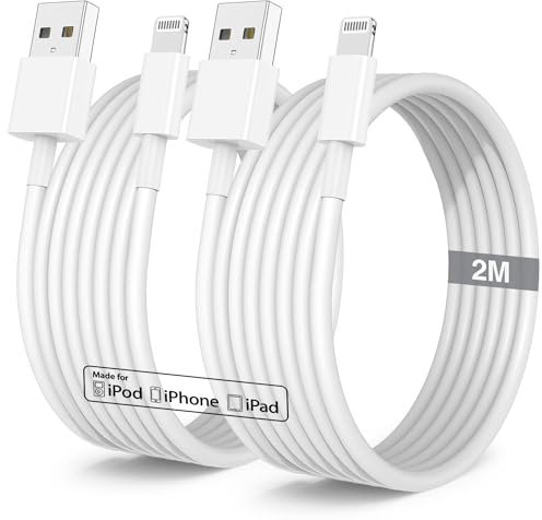 Câble Chargeur iPhone 2M 2Pack [Apple MFi Certified],Fil Charge Rapide Long iPhone USB Cable Lightning,2 Mètres Cable USB A Lightning Cordon pour iPhone 14 Pro Max/13/12 Mini/11/X/XS/XR/SE/8/7,iPad