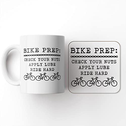 The Victorian Printing Co - Bike Prep - Cyclist Gift Mug and Coaster Set, Ceramic, 11 fl. oz.