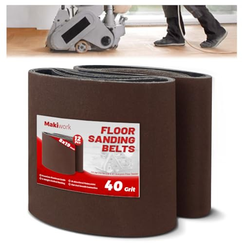 Makiwork Lot de 12 Bandes Abrasives 200x480 mm Grain 40 – Corindon (Oxyde d’Aluminium) – pour Ponceuse à Parquet et Ponceuse à Bande – Idéal Rénovation Sol Bois
