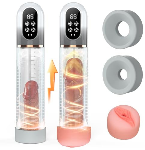 HIVEFUN Penispumpe für Penies.verlängerung, Elektrische Penis Pumpe Vakuumpumpe mit 4 Saugstufen 3 Auto-Trainingsmodi Masturbieren für Männer, Penisvergrößerung Taschenmuschi für die Männer Grauweiß