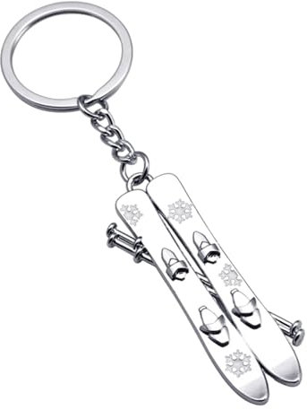Llavero Esquí Esquiador Alpinista - Llaveros Esquiadores Pista de Nieve con Copos de Nieve Blancos - Accesorio llaves para amantes del Ski, Esquiadores, Nieve, Invierno - Llavero unisex hombre y mujer