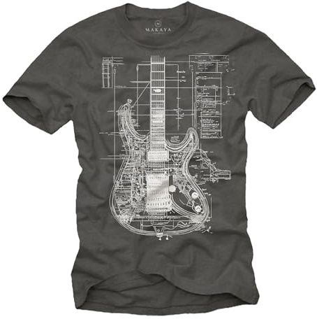 MAKAYA Herren T-Shirt mit Gitarrenmotiv Rock Gitarre Musik Geschenke für Gitarristen