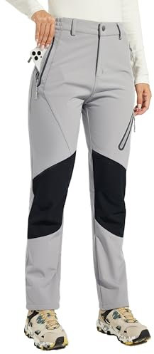 Willit Pantaloni da neve da donna, invernali, impermeabili, per escursionismo, esterni, isolati, caldi e freddi, Grigio chiaro, S