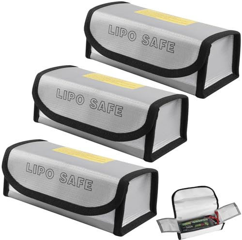 3pcs Portable Lipo Battery Safe Bag, 18.5*6*7.5cm Fireproof, Explosion-Proof Battery Sack, High Temperature Resistance Charger Storage Protection Bag, Battery Safe Box for Transport, Storage(Silver)