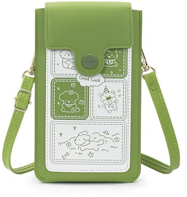 MultiValue Bolso Bandolera Mujer Pequeño para Movil, Cuero Superficie Táctil Bolso Para Movil Mujer con Botón y Correa Bolsitos para Moviles para Chicas Señoras (Verde)