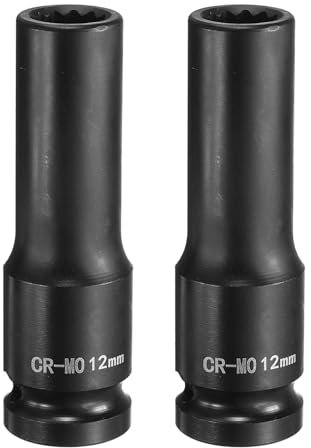 sourcing map Lot de 2 douilles à choc profondes à 12 pans 12 mm 12 mm en alliage d'acier chromé molybdène