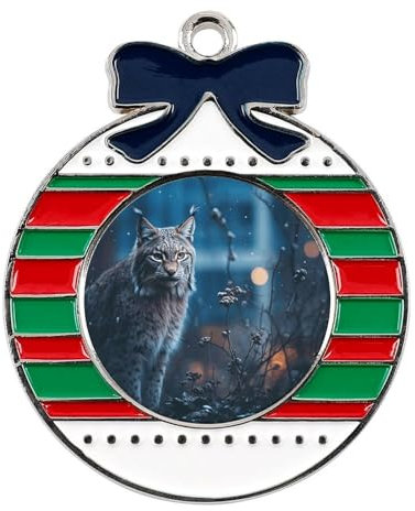 Weihnachtsschmuck, Weihnachtsbaumschmuck, kreisförmig, hängende Ornamente, weiblicher Luchs, Weihnachtsanhänger mit rotem Seil, zum Aufhängen, Basteln, Andenken, Weihnachtsbaum-Dekoration für