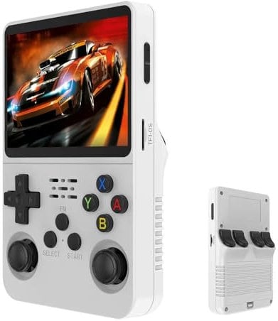 AURUM R36S Console de jeu portable avec 20 000 jeux, 128 Go, 1,5 GHz, 1 Go de RAM, batterie 3500 mAh, écran IPS 3,5, 60 Hz, émulateurs pour PS1, PSP, N64, GBA, etc., étanche à la poussière Blanc