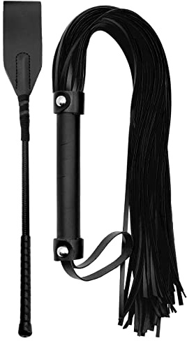 Leather Riding Crop for Adult Play, Faux Leather Riding Flogger Whip Black 18 for Play Paddle for Adults