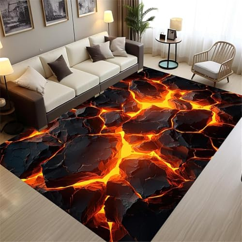 OUZUIU Teppich für Schlafzimmer, optische Täuschung, Lava-Teppich, rutschfest Teppich, 3D-Teppich für Wohnzimmer, Spielzimmer 60x120cm Carpet