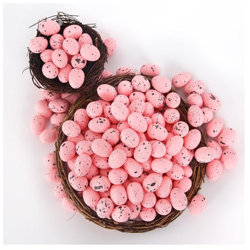 BrightGlow 25 mm Schaum Ostereier 100 Stück Ostereier Zum Basteln Schaum Gesprenkelte Eier Dekorationen Miniatur Ostereier Kleine Schaumstoff-Ostereier für Ostern Dekorationen Rosa
