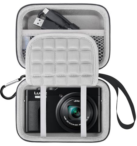 Lacdo Étui de Transport Caméra pour Panasonic LUMIX ZS99/LX10/ZS80/ZS100/ZS70/ZS200/ZS60 Point-Tirer Digital Caméra, Sac de Rangement Protection pour Batteries, Câble, Noir+Gris