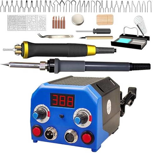 Brandmalerei Lötkolben Set mit 2 Pyrographie-Stiften & 30 Drahtfedern, Holzverbrennungsset Temperatur Einstellbar 350–500 ℃, Brandmalerei und Lötkolben set für DIY Craving Craft