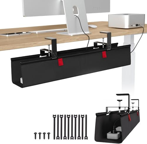 KEEGH No Drill Under Desk Cable Management Tray - 28 Cord Management Under Desk - Clamp/Screw Mount - Support Upto 70lbs - Fabric Wire Management - Gaming/PC Cable Tray Cord Hiders for Office/Home