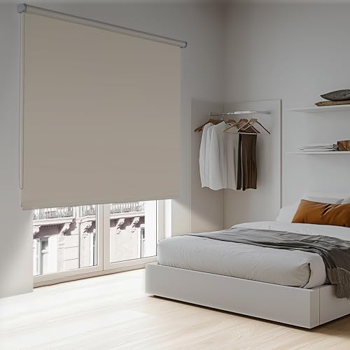 Verdunklungsrollo für Innenbereich Fenster und Balkontür Blackout Rollo Thermorollo Montage mit Bohren an Wand oder Decke STORESDECO Verdunkelungsrollo Beige 140x180 cm Stoffbreite 136,5 cm