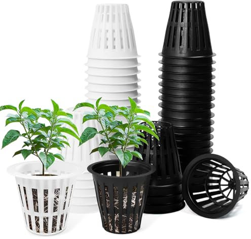 Huucozn 50 Stück Hydrokultur Netztöpfe 5.5cm Kunststoff Hydroponics Netztopf Hydrokultur Pflanzen net Mesh Topfpot Pflanzkorb Teich Netztopf Pflanzkörbe für Teichpflanzen für Hydroponics Supplies