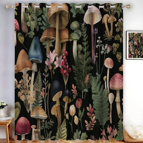 MLSOWM Rideaux Occultant Illustration De Livre D'Images pour Enfants, Rideau Occultant Forêt De Champignons Rideau Thermiques Isolants Rideaux À Oeillets pour Chambre, 140L X 175H cm