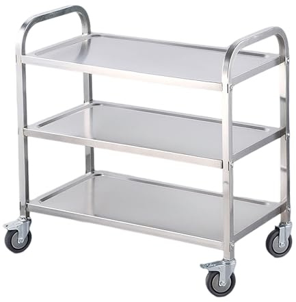 Edelstahl Utility Cart Küchenwagen, Restaurants mit Verriegelungsrädern, für Garage, Restaurants, Hotels mit Verriegelungsrädern, Hotels 3-Layer 95 * 50 * 93cm