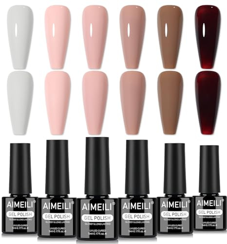 AIMEILI Brown Gel Nail Polish Set 6pcs, Cruelty Free, Vegan, Soak Off UV LED Gel Polish Nail Art Manicure Salon DIY for Women - Kit 97