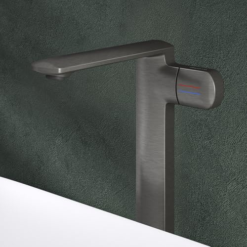 Mai & Mai Wasserhahn Bad 28,1cm hoch, Waschtischarmatur Grau | Einhebelmischer Mischbatterie Bad Armatur Badezimmer aus Messing, mit Wassersparfunktion DIN-Anschlüsse WAO-1180H