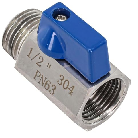 304 Edelstahl Mini Kugelhahn 1/2 Zoll Stecker auf Buchse Gewindeanschluss für Wasser, Öl, Gasanwendungen, Bidirektionaler Durchfluss, Manueller Ein-/Ausschalter