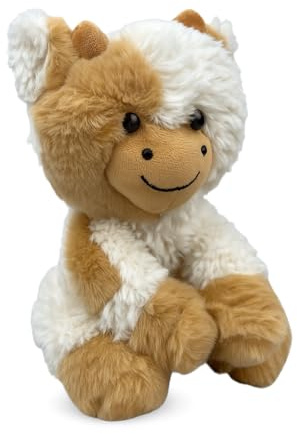 Mel-O-Design Plüsch Kuh 23 cm – Weiches Kuscheltier Kuh in Schwarz-Weiß, Liebevoll gestaltetes Stofftier Kalb, Flauschiges Plüschtier für Kinder, Geschenkidee für Jungen & Mädchen (Braun)