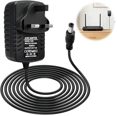 12V 2A Power Supply Adapter, 5.5mm x 2.1mm UK Plug, AC 100-240V to DC 12V | AC/DC 12V 2amp 24W Converter Driver for CCTV Camera DVR NVR Monitor ADSL LED Strips Router Video Audio BT Openreach ONT, 1M