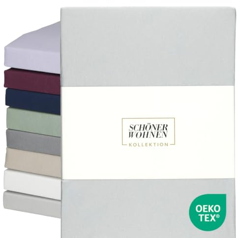 SCHÖNER WOHNEN Spannbettlaken 180x200cm Grau bis 200x200cm - Luxus Spannbetttuch aus Jersey-Baumwolle Öko-Tex Bed Sheets - für Matratzen bis 30 cm Steg hoch & Boxspringbett - Bettlaken King