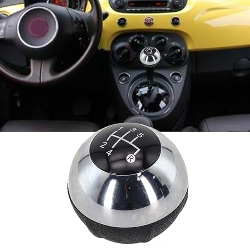 Lagomloot Pomo de palanca de cambios manual de 5 velocidades, cabezal de bola cromado negro para Fiat 500 2013-2018, repuesto directo OEM 55344048