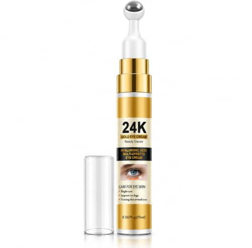 Augencreme Eye Cream 24K Gold für straffere Augenpartie, feuchtigkeitsspendende Augencreme gegen Augenringe Roll On gegen Tränensäcke, feine Linien, müde Augen, Anti Aging Augenpflege für Damen Herren