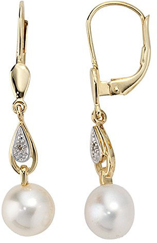 Jobo Damen Boutons 585 Gold Gelbgold 2 Diamanten 2 Süßwasser Perlen Ohrringe Ohrhänger