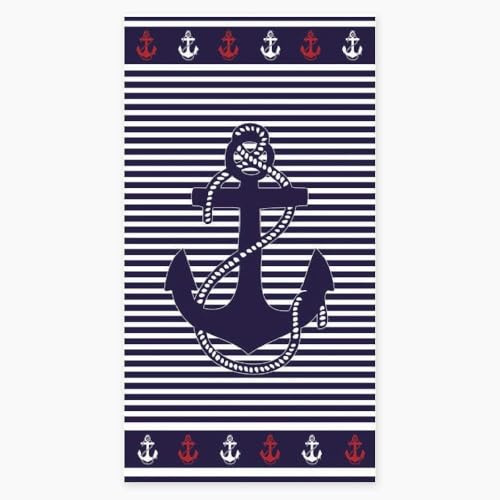 Alpes Blanc - Serviette de Plage Marin 100% Coton égyptien 450g/m² 90x170 cm - Drap de Plage à Rayures Motif Ancre, Douceur et Absorption
