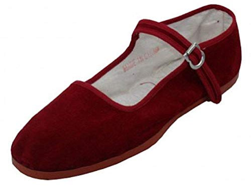 Shoes 18 Womens Cotton China Doll Mary Jane Shoes Ballerina Ballet Flats Shoes 118 Burgundy Micro UK 4